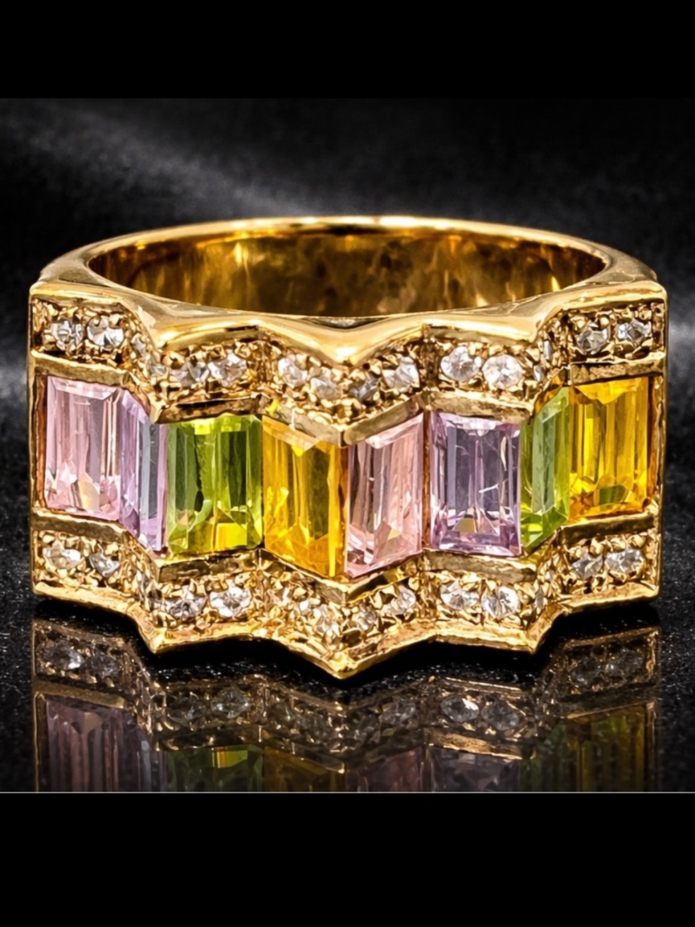 Suzanne Somers vintage green purple pink yellow CZ cocktail statement ring HSN